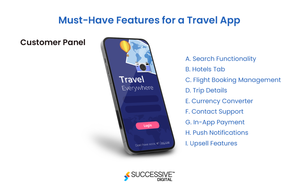 Travel App Development Features for Customer Panel